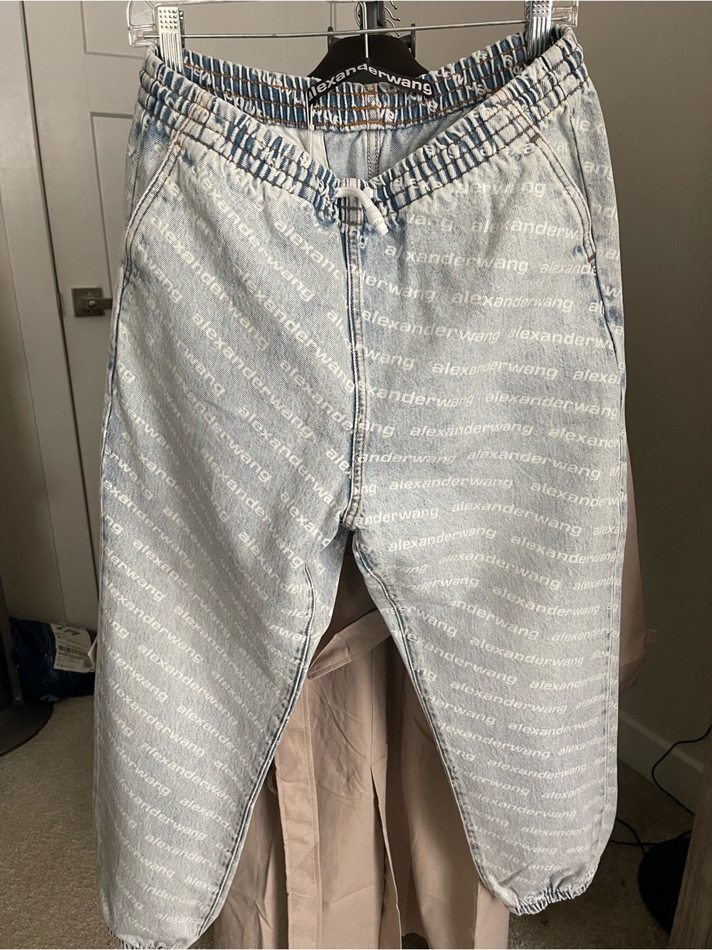 Alexander Wang Light Blue Logo-Print Denim Joggers
